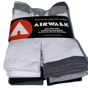 Airwalk Crew Socks 6 Pair Men's 10-13 White Gray Black w Toe Logo Skate Ride BMX